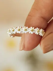 Elegant Flower Design Ring, Daisy Ring, Fashion Jewelry for Party, Daily Clothing Decor, Trendy All-match & Exquisite Jewelry for Birthday Gift for Women & Girls