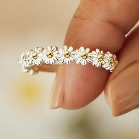 Elegant Flower Design Ring, Daisy Ring, Rose Flower Ring, Fashion Jewelry for Party, Daily Clothing Decor, Trendy All-match & Exquisite Jewelry for Birthday Gift for Women & Girls, Vintage Rings Jewelry, Beautiful Rings