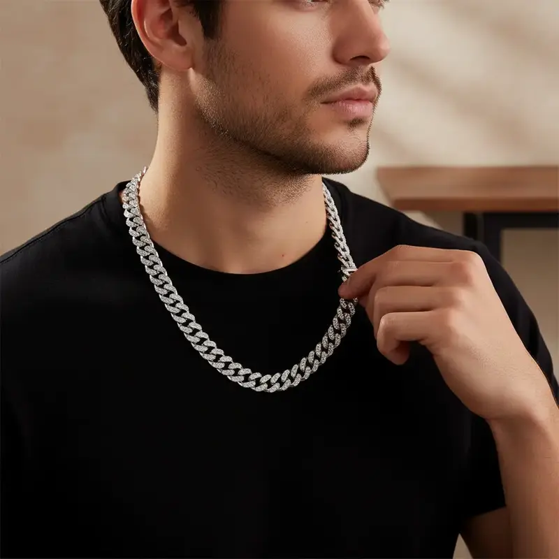 Men's Stainless Steel Chunky Cuban Link Design Necklace - 1.3cm Wide, 50cm Long Rope Chain, Hip Hop Costume Jewelry Without Pendant, Durable Everyday Wear Fashion Accessory for Birthday Gifts