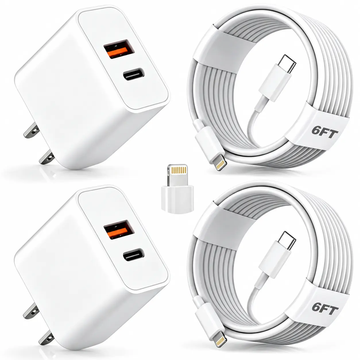 4-Pack 20W USB C Fast Charger for iPhone 14 13 12 Pro Max, 4 Color Wall Charger Blocks with 6FT USB C to Lightning Cables, PD Fast Charging Power Adapter for iPhone 11 XS XR X 8 Plus SE, iPad, AirPods