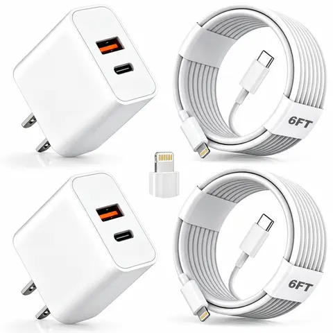 4-Pack 20W USB C Fast Charger for iPhone 14 13 12 Pro Max, 4 Color Wall Charger Blocks with 6FT USB C to Lightning Cables, PD Fast Charging Power Adapter for iPhone 11 XS XR X 8 Plus SE, iPad, AirPods