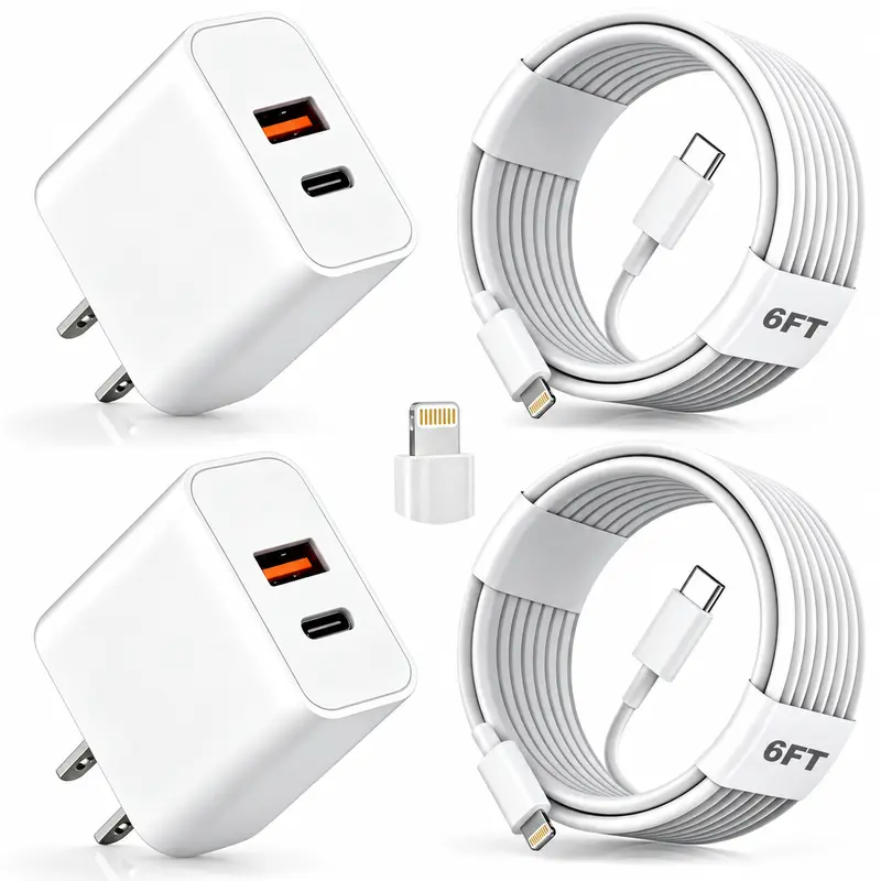 4-Pack 20W USB C Fast Charger for iPhone 14 13 12 Pro Max, 4 Color Wall Charger Blocks with 6FT USB C to Lightning Cables, PD Fast Charging Power Adapter for iPhone 11 XS XR X 8 Plus SE, iPad, AirPods