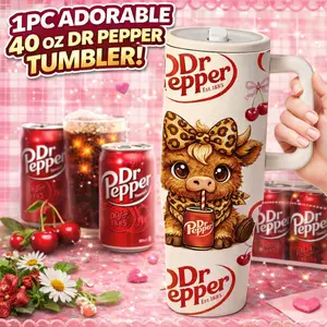 AuraCup 1pc 40oz Insulated Tumbler with Handle and Lid, Tumbler Drinkware, Cute Cow Cartoon Print, Stainless Steel Vacuum Travel Mug for Coffee Tea Water, Large Capacity Car Cup, Keeps Cold 12 Hours Hot 6 Hours, Daily Use Gift