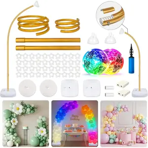 Balloon Arch Kit with LED Lights, 9.35FT & 6FT Free Bending Half Balloon Arch Stand with Base, Gold Backdrop Stand for Wedding Birthday Baby Shower Yard Lawn Graduation Decorations