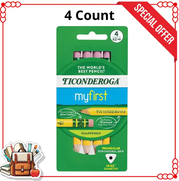 4 Pack Triangular No. 2 HB Pencils with Erasers, Short Easy-Grip Pencils for Preschool, Kindergarten & Early Learning
