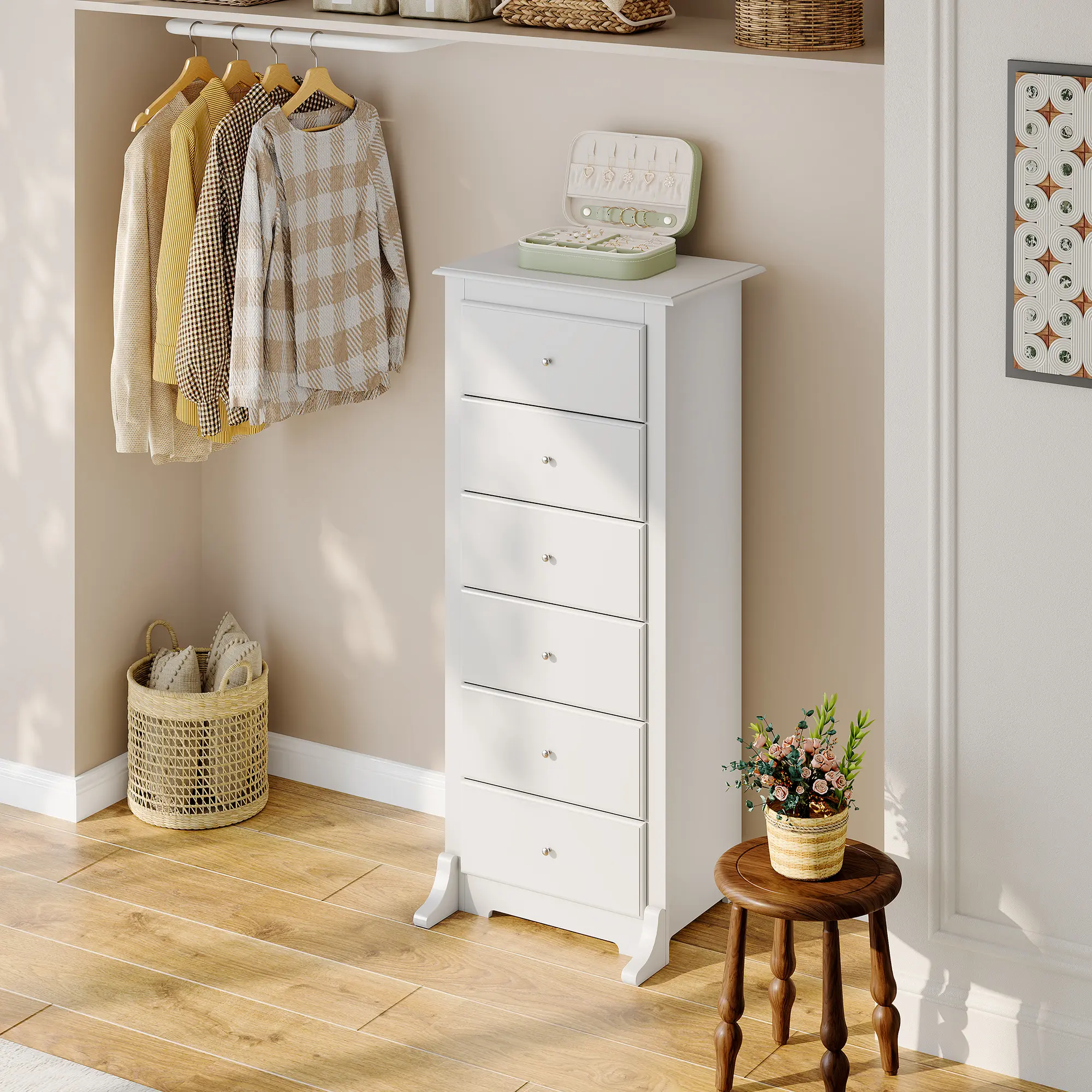 Sweetcrispy Modern 6-Drawer Tall Storage Dresser, Multipurpose Chest of Drawers with Ample Capacity for Bedroom, Living Room