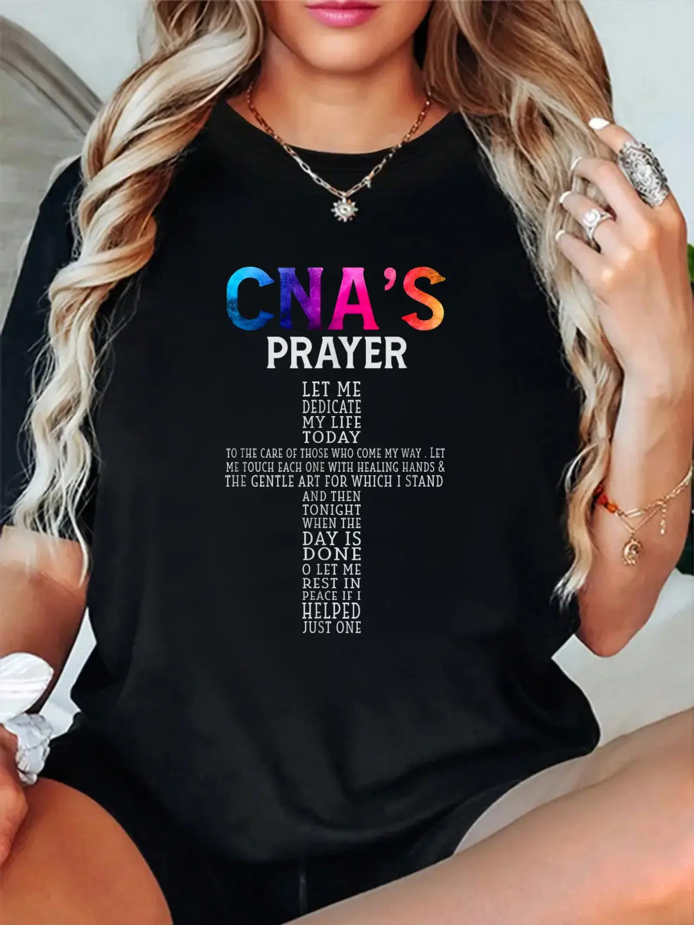 100% Cotton T shirts CNA Certified Nursing Assistant Gifts CNAs Prayer T-Shirt Breathable & Comfort Fit Tee Women,Short Sleeve Crew Neck Top for All Seasons,Graphic Tees Women Tops