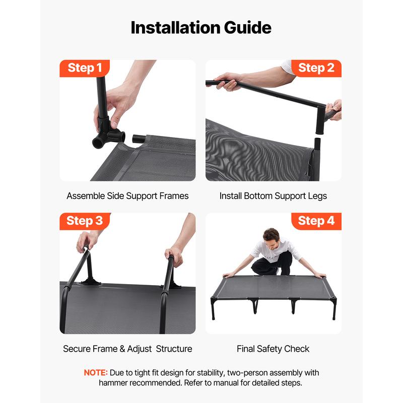 VEVOR Elevated Dog Bed for Large Dogs,  Portable Raised Dog Cot with Steel Metal Frame and Breathable Teslin Mesh, Indoor & Outdoor Pet Cooling Raised Hammock Bed, XL, Gray