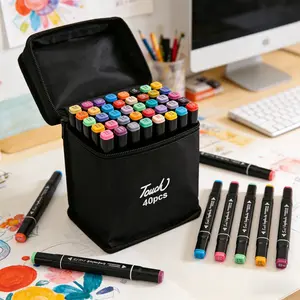 1Pc 40 Colors Dual Tip Marker Set with Storage Bag, Artist Supplies, Art Markers for Drawing Coloring Sketch Illustration Graphic Design Art Supplies with Carry Case for Sketchbook Journal DIY Craft Easter Mothers Day Spring Gift