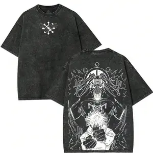 Makora Mahogara Shinigami Megumi Fushiguro JJk Anime Manga 2 Sided Washed T-Shirt Menswear Graphic Tee Distressed Festive Top Streetwear