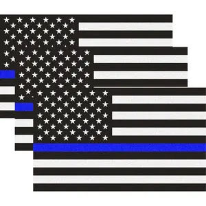Reflective  Flag Decal Packs with Thin Blue Line for  & , 5 x 3 inch   Flag Decal Sticker Honoring  Law Enforcement Vinyl Window Bumper Tape (3-Pack)