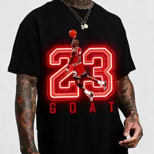Retro Basketball Legend Graphic Tee #23 Dunk Inspired Casual Cotton Black Menswear graphic  tee white