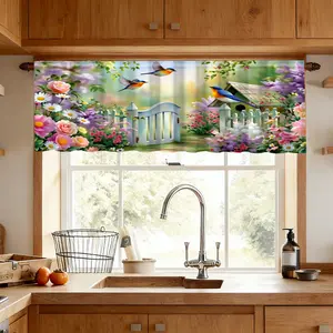 1pc Garden Bird Pattern Kitchen Curtain, Fresh Natural Style Valance, Pastoral Style Restaurant Coffee Shop Door Decor, Ideal Choice for Home Enthusiasts