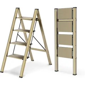 4 Step Ladder, Foldable Step Stool,  Lightweight Ladder for  Kitchen Closet, Anti-Slip Pedals, Ease of Folding, Portable, 300lbs Capacity -