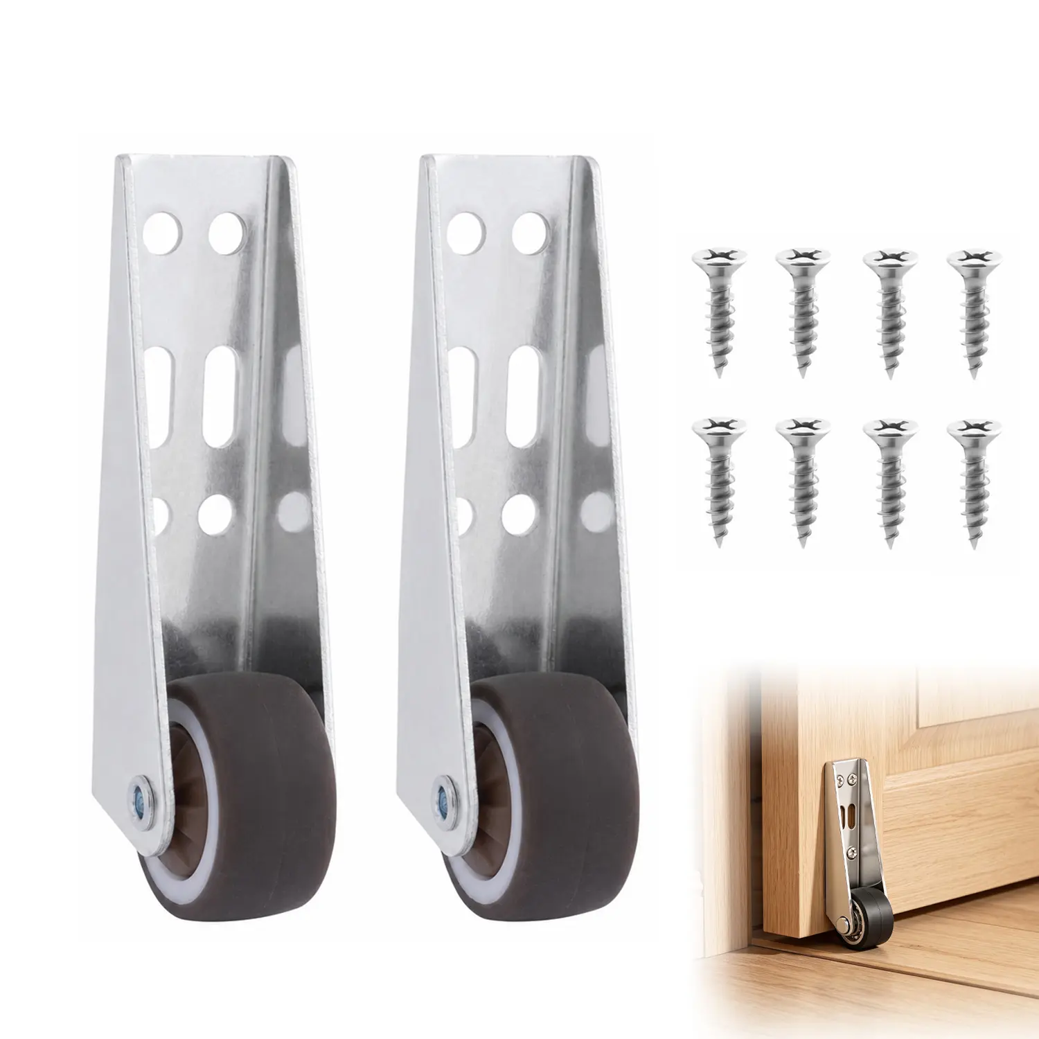 2 Pcs Gate Caster Wheels, Rubber Rolling Swivel Casters with Mounting Screws, Heavy Duty Non-Slip Replacement Wheels for Gate, Furniture, Cabinets and DIY Projects