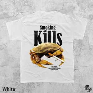 Retro Smoking Kills Crab T-Shirt, Funny Anti Smoking Ad Graphic Tee Size S-3XL
