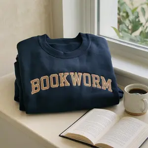 Bookworm Embroidered Sweatshirt | Minimalist Book Lover Crewneck | Book Club Pullover | Reader Gift Shirt | Bookish Gifts for Women & Men