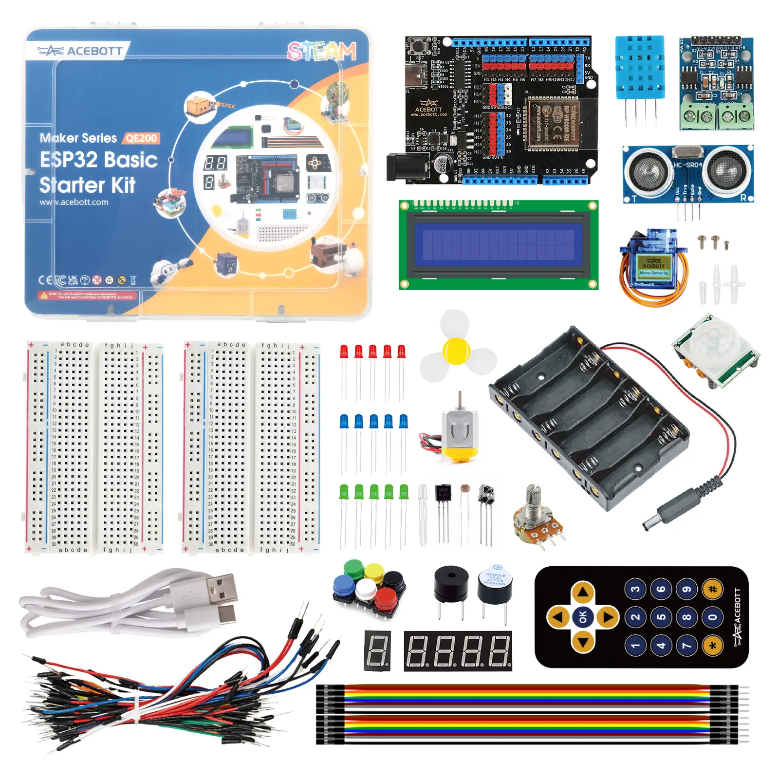ESP32 Electronics Kit for Beginner, ACEBOTT STEM Learning Kit Compatible with Arduino IDE & Scratch & Python, IoT Programming Project Kit with Sensors, Breadboard, RGB LEDs & 40+ Tutorials, 96PCS