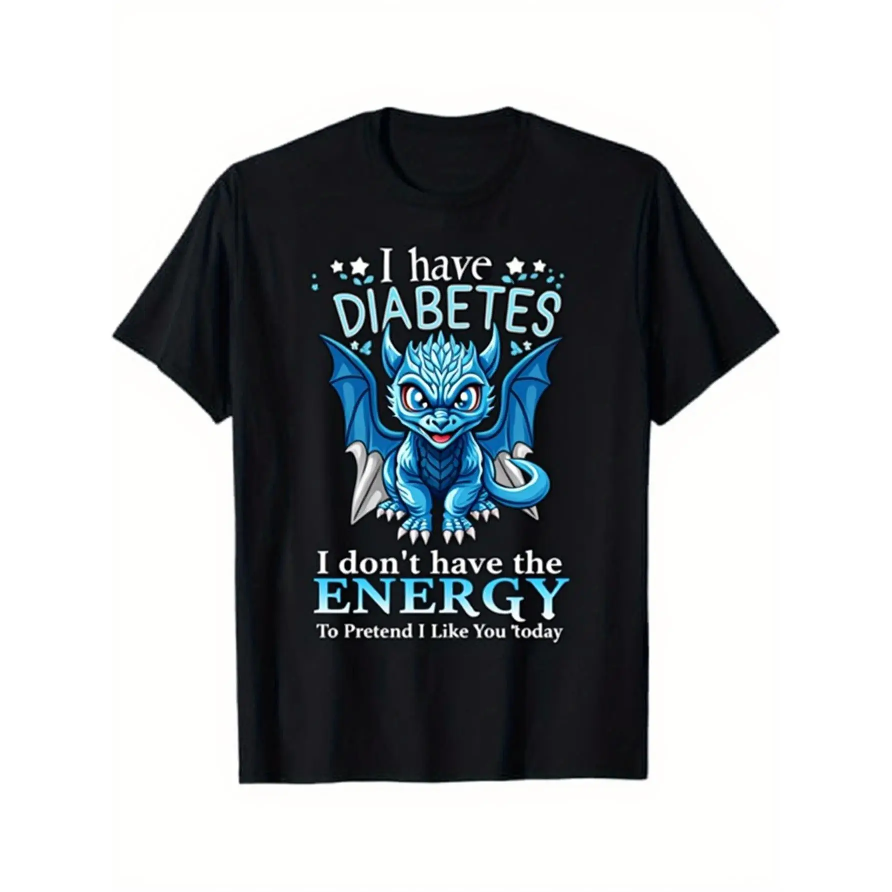 Menswear Round Neck Short Sleeve Graphic Diabetes Awareness Cotton T-Shirt - Unisex Comfort Fit Casual Tee with "I Have Diabetes" Slogan, Blue Dragon, 1/2 Type Icon - Diabetic Community Statement Crewneck