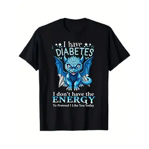 Diabetes Awareness T-Shirt for Men & Women - I Have Diabetes Slogan with Blue Dragon & Type 1/2 Icon - Unisex Cotton Tee, Comfort Fit Casual Wear, Statement Top for Diabetic Community Crewneck