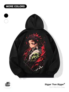 Demon Slayer Tanjiro Hoodie, Loose-Fit Graphic Sweatshirt, Unisex Casual Pullover, Breathable with Pockets, Trendy for Outdoor Activities