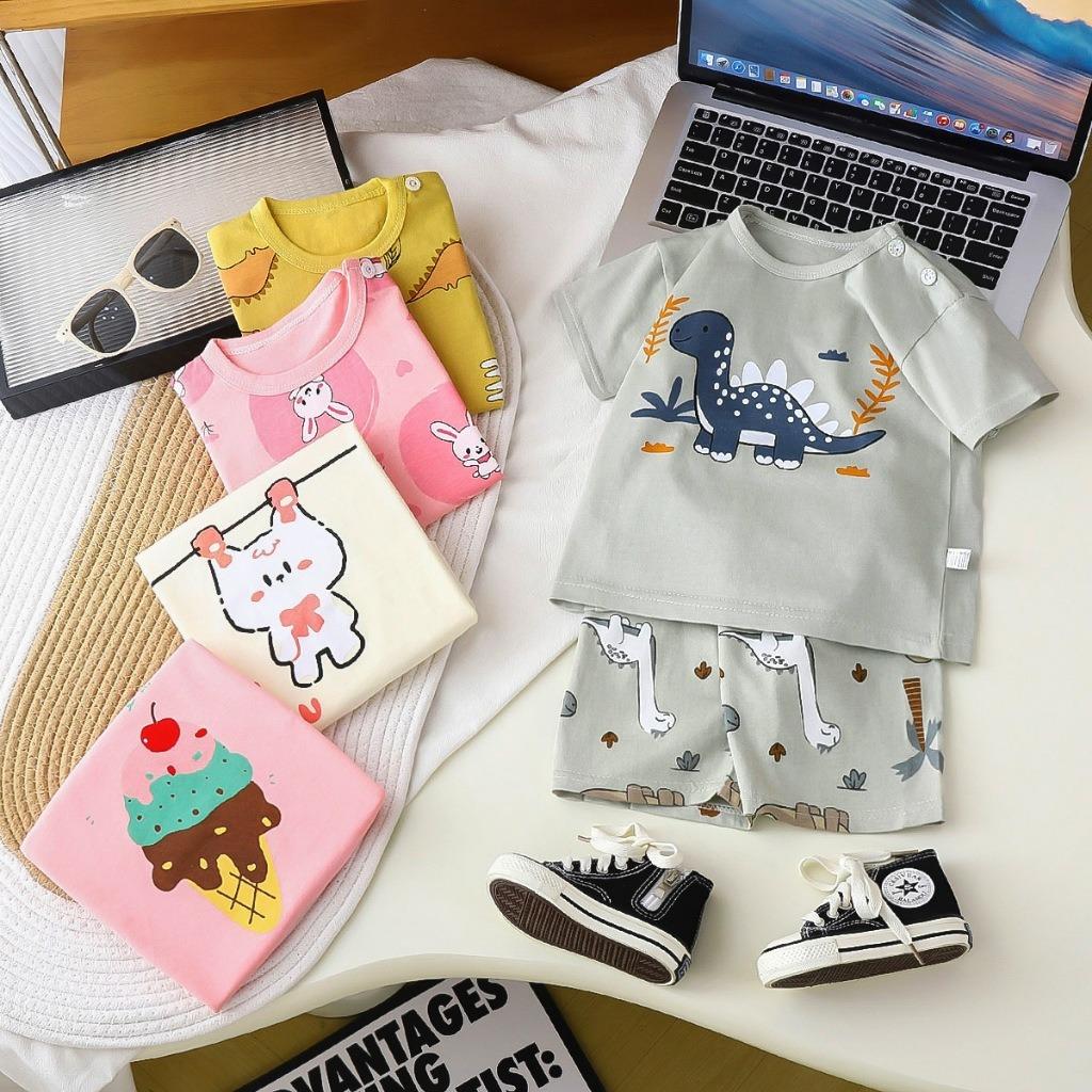Cute Cartoon Cotton Matching Set – Soft Breathable Short Sleeve Tee & Shorts, Lightweight Summer Casual Two Piece Outfit