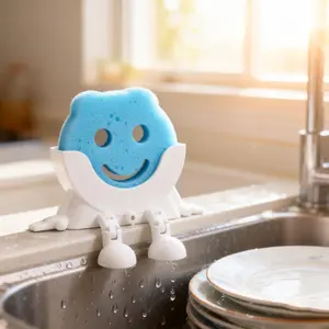Round Sponge Holder, Smiley Face Caddy, Universal Scrubber Mount