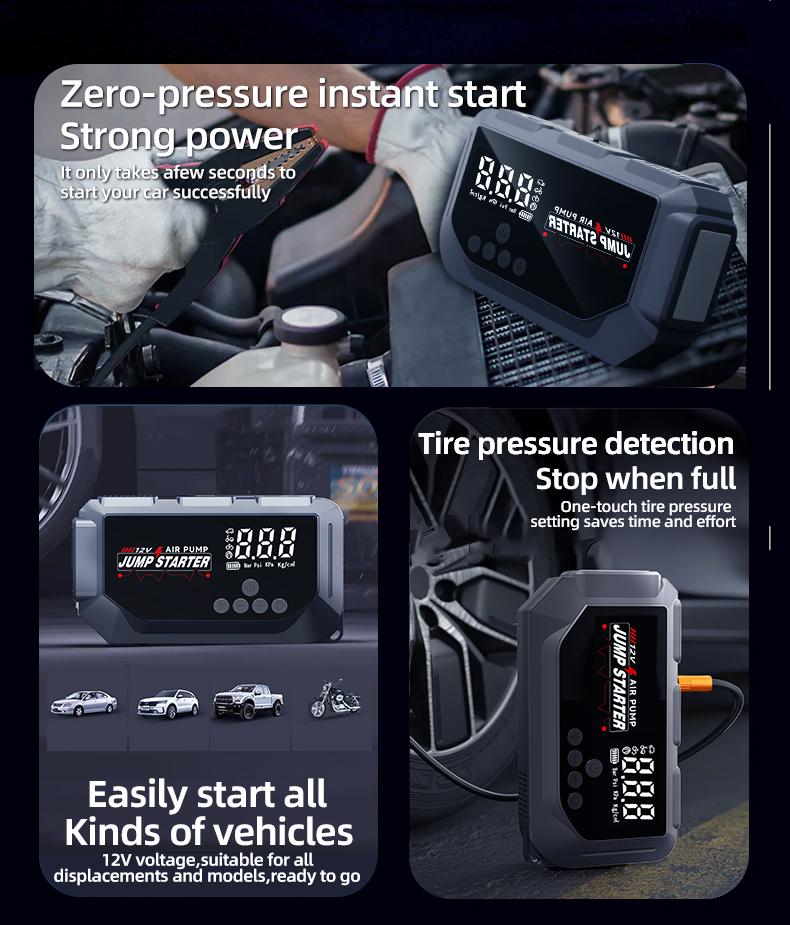 12V Portable Car Jump Starter 2000A Peak Emergency Battery Booster, Multifunction Power Bank with LED Light & Safe Protection, Universal Vehicle Jump Box for Roadside Assistance, Outdoor Camping and Daily Emergencies