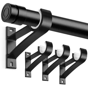 Curtain rod brackets, heavy-duty curtain rod brackets, single rod decorative hooks, suitable for curtain rods with a diameter of 1 inch, black 4-pack