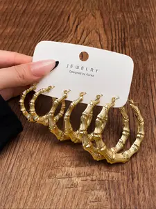 Women's Fashion Earrings Set, Large Round Bamboo Joint Design, Retro Style Ear Cuffs, Perfect for Parties & Daily Wear, Fashion Jewelry