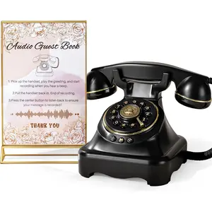 Audio Guest Book Wedding Phone with - Playback & Adjustable Volume for Wedding, Anniversary, Birthday Parties, Tattle Phone for Classroom(Frosted Black + Sign)