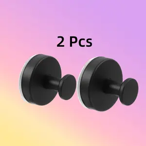 2 Pack Suction Cup Hooks, Removable Stainless Steel Drill-Free Heavy Duty Strong Suction, Reusable Waterproof Hooks for Bathroom Kitchen Mirror Tile Glass, Wall Hooks for Hanging Towels Keys(Black)