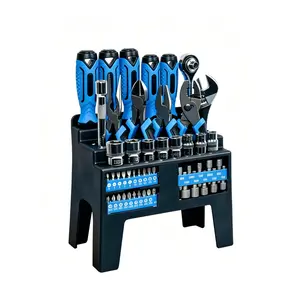 50-Piece Socket Wrench Automotive Repair Tool Set, including metric sockets, screwdrivers, vise, and wrenches; manual tool set (includes plastic stand)