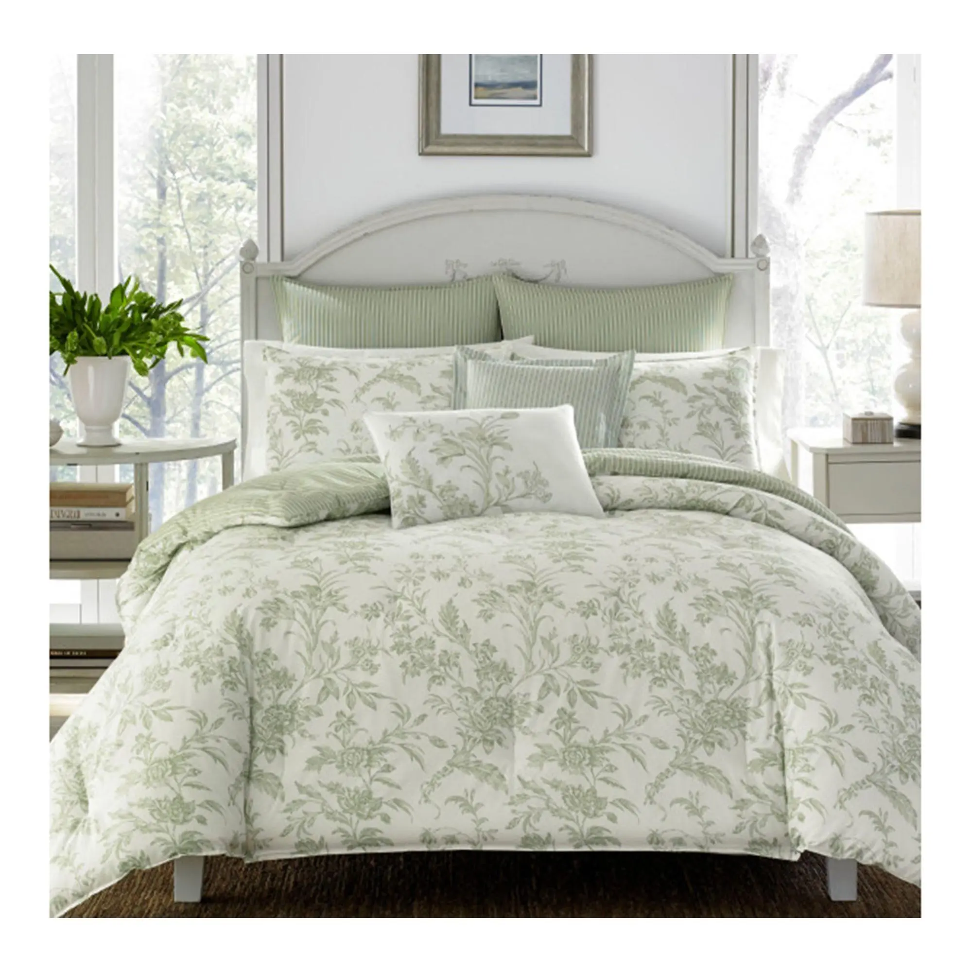 Laura Ashley Na talie Green Twi n Comforter Sha m Bonus Set