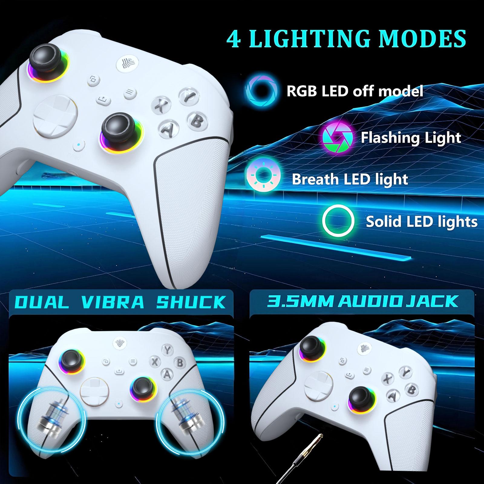 YUYIU Hall Xbox Wireless Controller for Xbox Series X|S & Steam PC with 7 RGB Lights Dual Vibration Turbo Programmable 3.5mm Audio Jack 1000mAh Battery