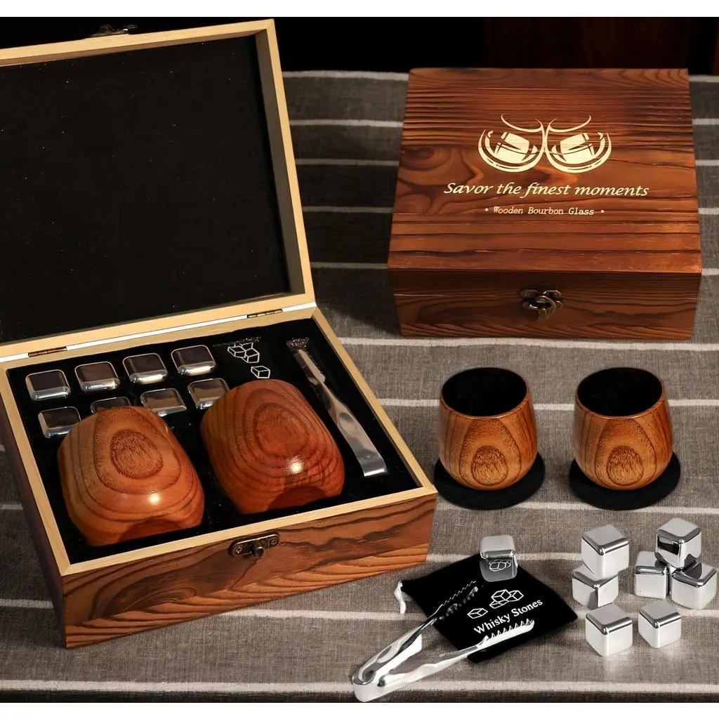 KF Roam Charred Oak Whiskey Tumblers - Christmas Present For Bourbon Lovers, Holiday Gift For Dad & Festive Glassware For Boyfriend