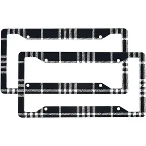 Black White Plaid 2-Pack Aluminum License Plate Frames, Universal Car License Plate Holder with 4 Holes and Screws ﻿