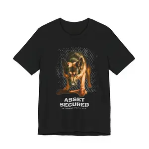 Men's Asset Secured GSD Tshirt German Shepherd Themed Cotton Ultra Soft Ringspun Crewneck Shortsleeve Tee Original Photo Print