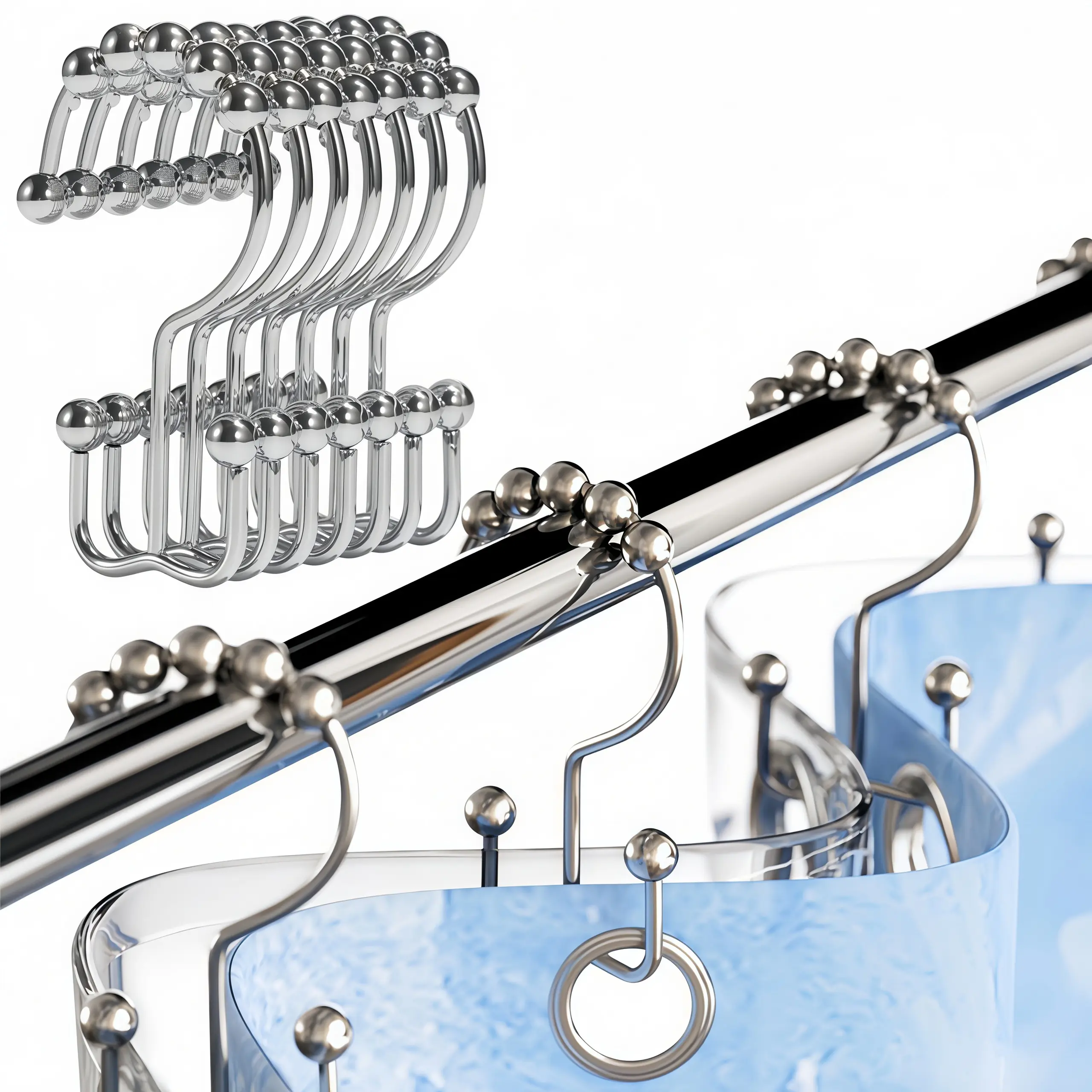 LMMAKE 12PCS Rust-Resistant Shower Curtain Hooks 304 Stainless Steel Double Glide Rings for Smooth Movement Corrosion-Resistant Material Ideal for Bathroom Renovations Hotel Updates Home Maintenance