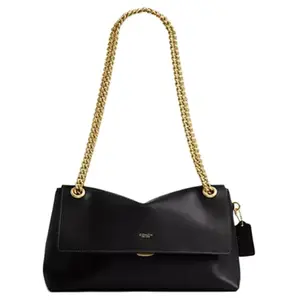 COACH Chelsea 30 Large Leather Shoulder Bag with Gold Chain Strap for Women in Black