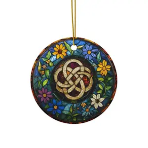 Ceramic Ornament Featuring Celtic Knot And Rings and Wildflowers Art ,Christmas Decor ,Celtic Tree Gift Backdrop Decoration
