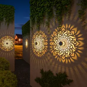 2 Pack Solar Projection Wall Lights, Outdoor Waterproof Warm White Decorative Fence Lights, Solar Powered Garden Patio Yard Wall Lamps