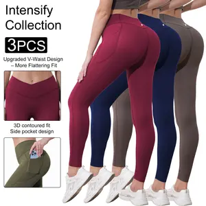 Women's 3PCS High-Waist Yoga Leggings with Pockets, Back Butt-Lifting, Tummy Control, Non-See-Through Athletic Yoga Pants for Workout, Running