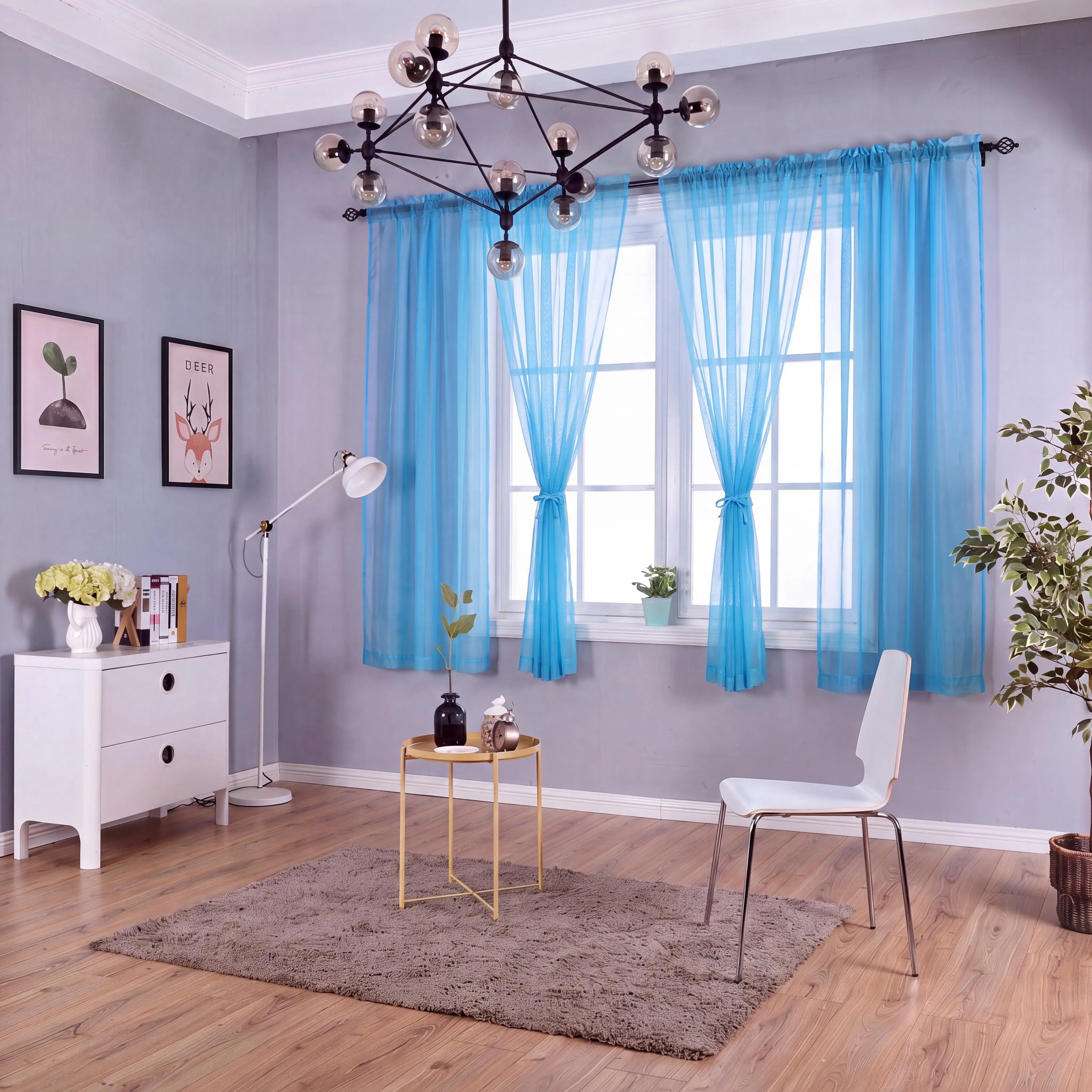 4 Piece Solid Color Terylene Fabric, 52x63 Inch Rod Pocket Curtains, Lightweight Durable Easy Install Home Decoration Curtains for Bedroom, Living Room FT2531, Easy Install Curtain, Home Decoration Curtain
