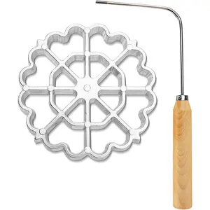 Rosette Iron Bunuelos Molds Set with Wooden Handle, 4.7 Inches Lotus Flower Cookie Maker Mold Funnel Cake Cooking Stamp Maker Kit