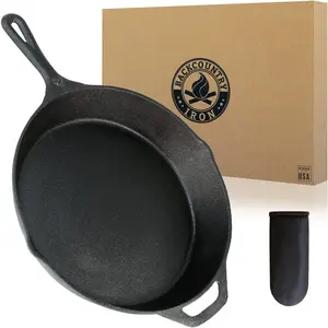 Backcountry Iron 12 Inch round Large Pre-Seasoned Cast Iron Skillet Italic Labs LC