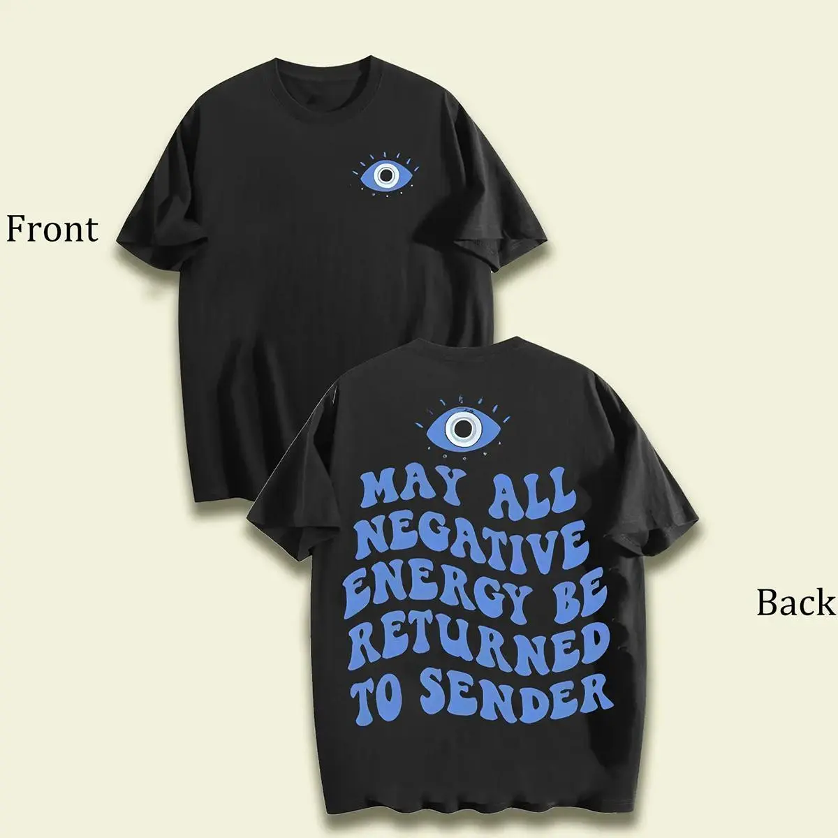 Y2K Evil Eye Energy Shield T-Shirt Send Back The Bad Vibes Tee Energy Ward Return To Sender Holiday Gifts Couple's Clothing Made In USA For Women For Men [Block Core Threads cotton t-shirt/sweatshirt/hoodie, soft and comfortable]
