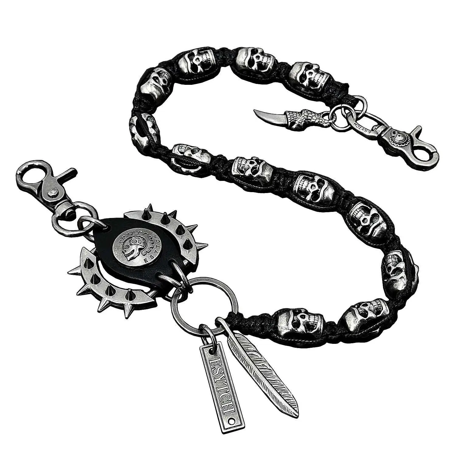 Men's Durable Alloy Wallet Chain Accessory - 24in, Skull & Feather Eagle Catching Design, Cool Studs, Hip Hop Fashion, Bikers' Everyday Jeans Accessory, Wallet Security, Adding an Edgy Look