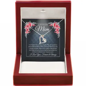 Sterling Silver Mom Necklace Jewelry Gift For Mother's Day Birthday Christmas With Heartfelt Message Card And Elegant Lighted Gift Box To Surprise Her