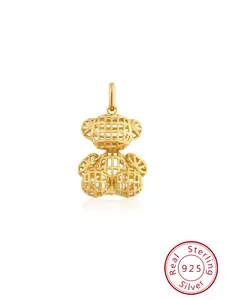 925 Silver Die-Cut Detail Bear Pendant, 18kt Plating over Silver, Zircon Gemstone, No Chain Included, Bold Bear Design